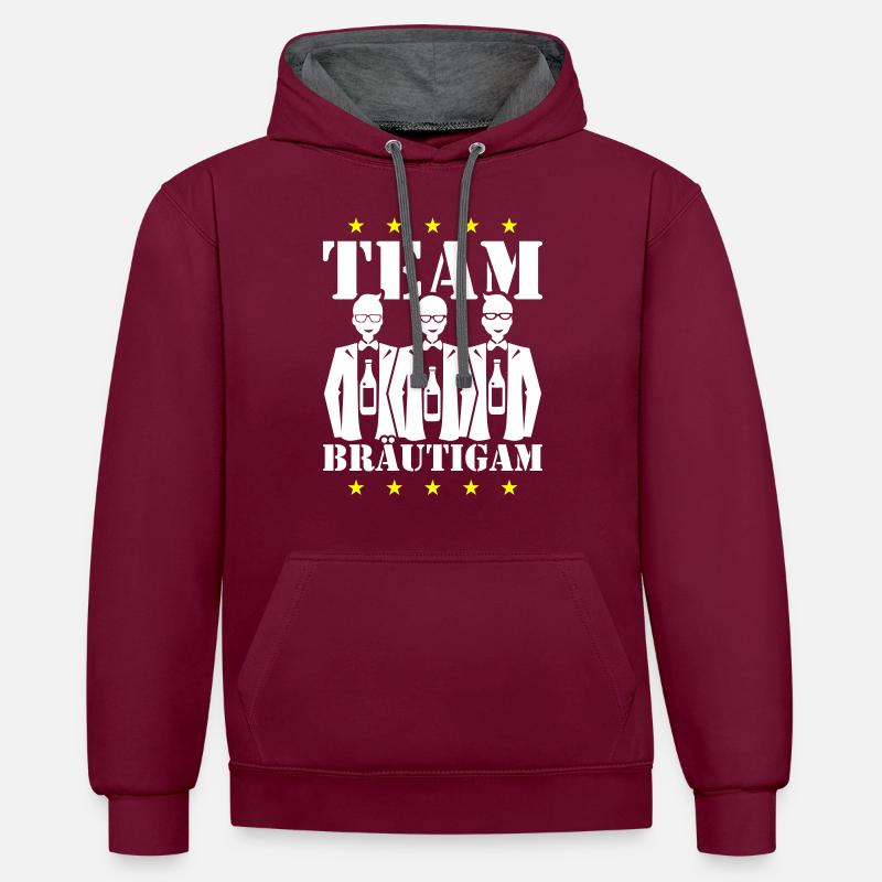 Marié Equipe Bachelor, Mariage - Sweat à capuche contrasté - bordeaux/anthracite