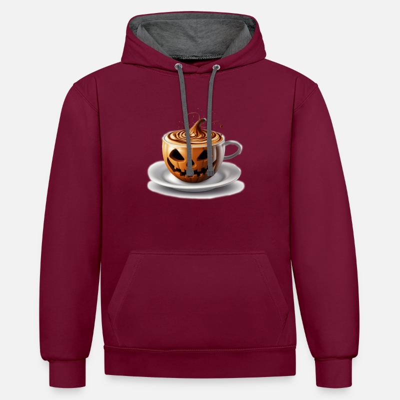 Halloween Kaffeetasse Süßes oder Saures - Kontrast-Hoodie - Weinrot/Anthrazit