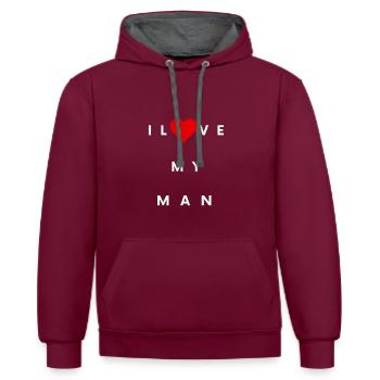 T-shirts et gadgets avec un message d’amour :) - Sweat à capuche contrasté - bordeaux/anthracite - Devant - Anna (173cm) & Nico (186cm)