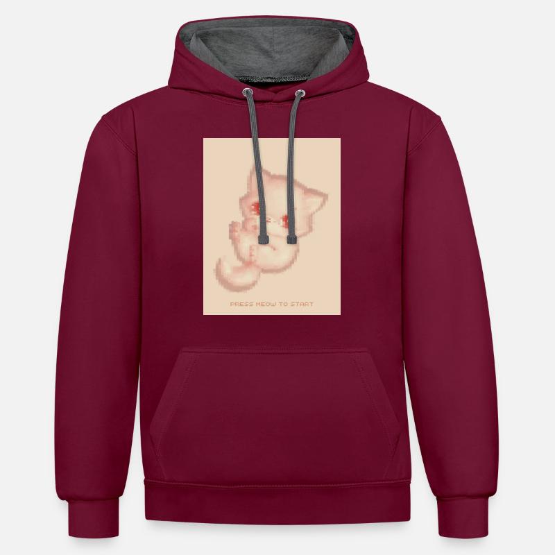 8bit Pixel chat mignon - Sweat à capuche contrasté - bordeaux/anthracite