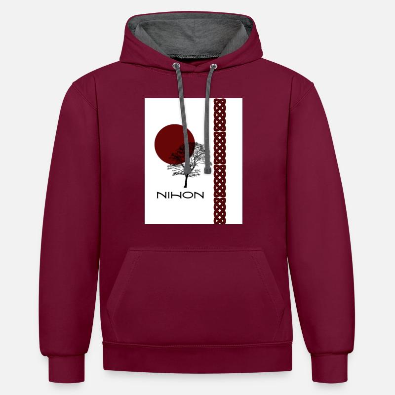 Nihonbaum - Kontrast-Hoodie - Weinrot/Anthrazit