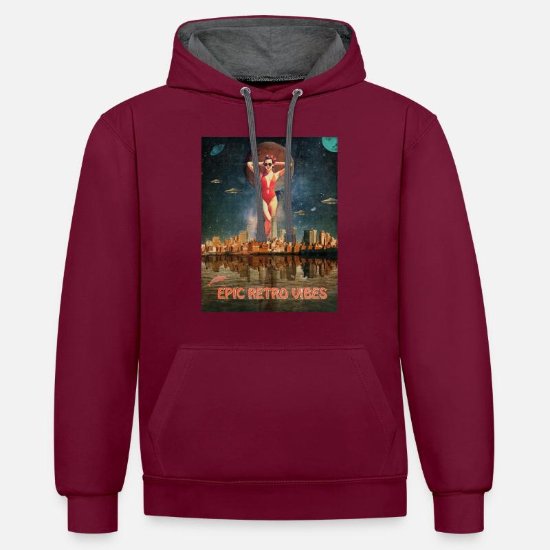 Affiche Epic Retro Vibes - Sweat à capuche contrasté - bordeaux/anthracite