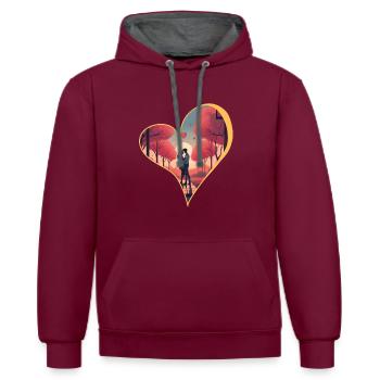 Liebe und Zweisamkeit - Kontrast-Hoodie - Weinrot/Anthrazit - Vorne - Anna (173cm) & Nico (186cm)