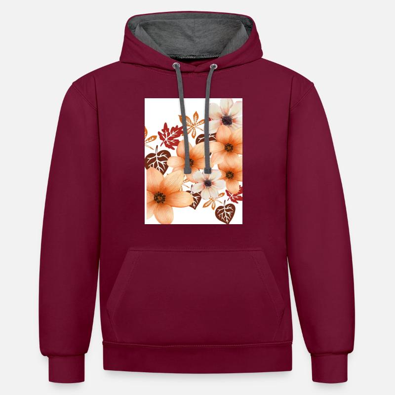 Fleurs d’automne - Sweat à capuche contrasté - bordeaux/anthracite