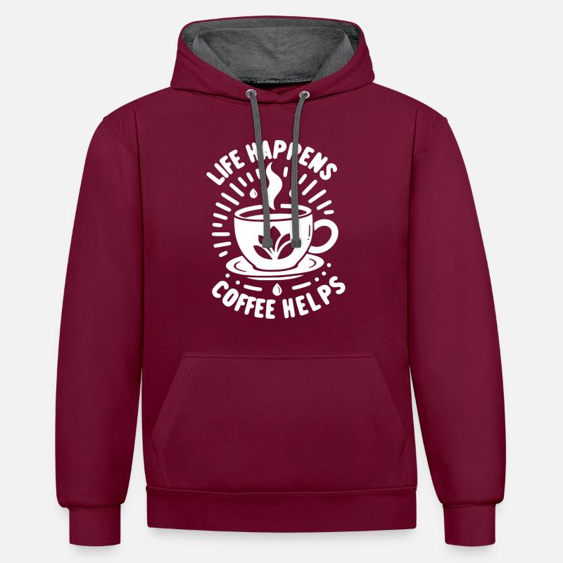 Life Happens Le café aide - Sweat à capuche contrasté - bordeaux/anthracite