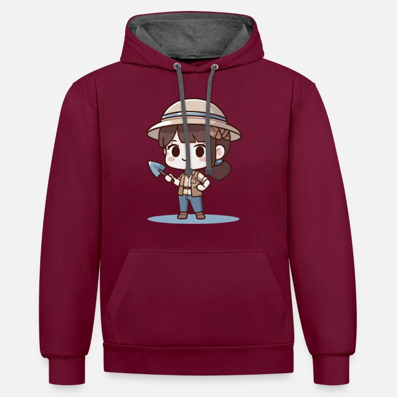 Archéologue Chibi - Sweat à capuche contrasté - bordeaux/anthracite