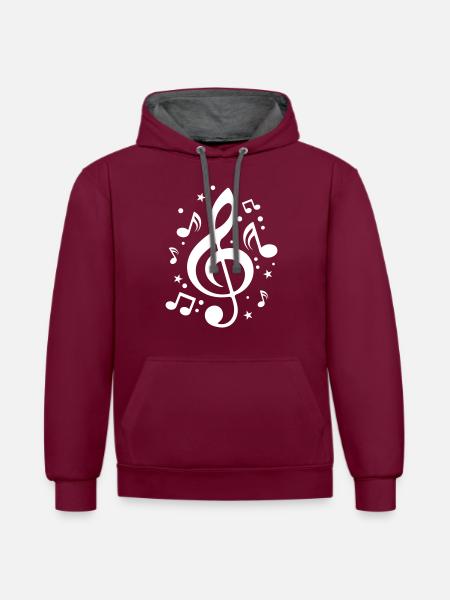 Musical Notes Clef Music - Contrast hoodie - burgundy/charcoal
