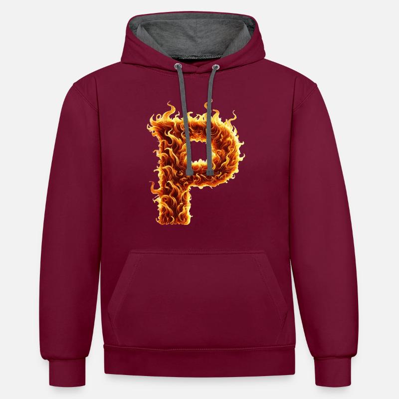 Lettre P Feu - Sweat à capuche contrasté - bordeaux/anthracite
