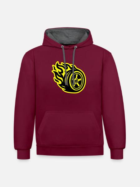 Tire Flame Car - Contrast hoodie - burgundy/charcoal
