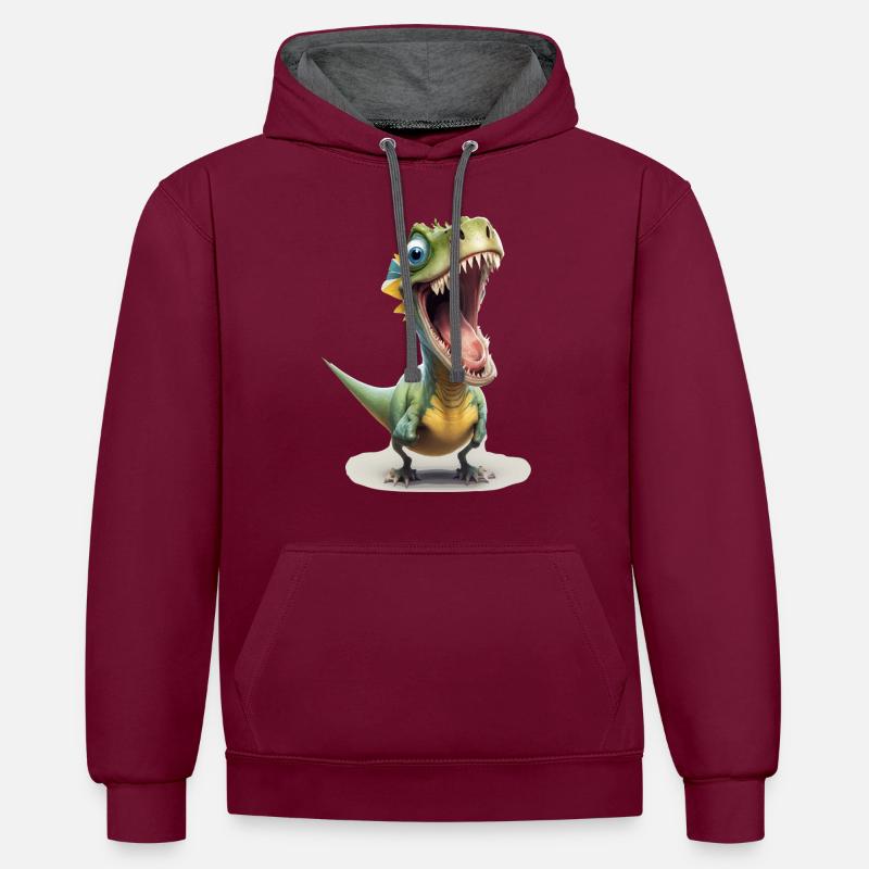 Dexo le petit dinausore - Sweat à capuche contrasté - bordeaux/anthracite
