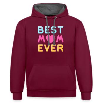 Best mom 24 - Kontrast-Hoodie - Weinrot/Anthrazit - Vorne - Anna (173cm) & Nico (186cm)