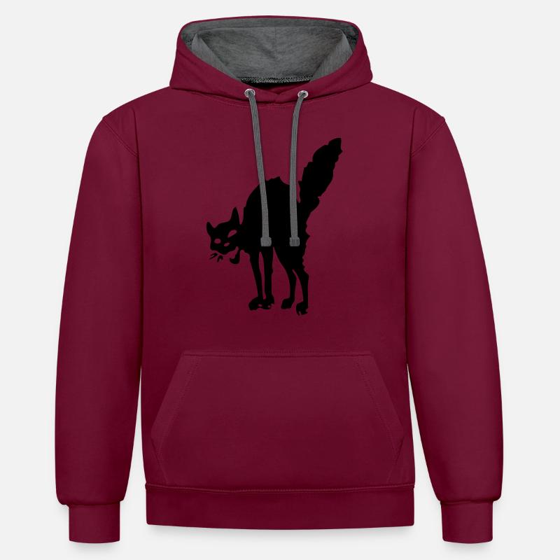Chat noir et chat rouge - Sweat à capuche contrasté - bordeaux/anthracite
