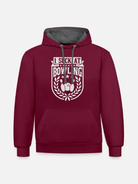 I suck at bowling - Contrast hoodie - burgundy/charcoal