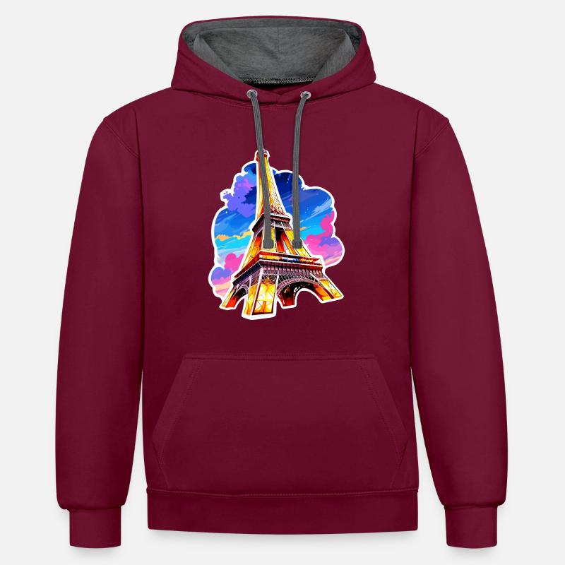 Eiffel tower #22 - Sweat à capuche contrasté - bordeaux/anthracite