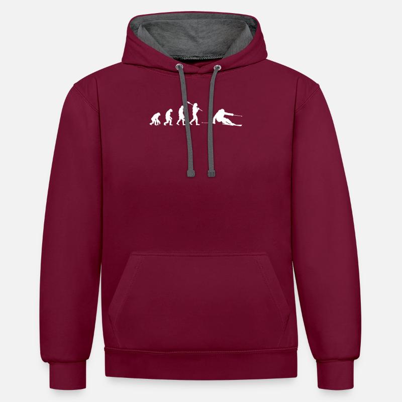 Skiing Evolution einzigartiges Design - Kontrast-Hoodie - Weinrot/Anthrazit
