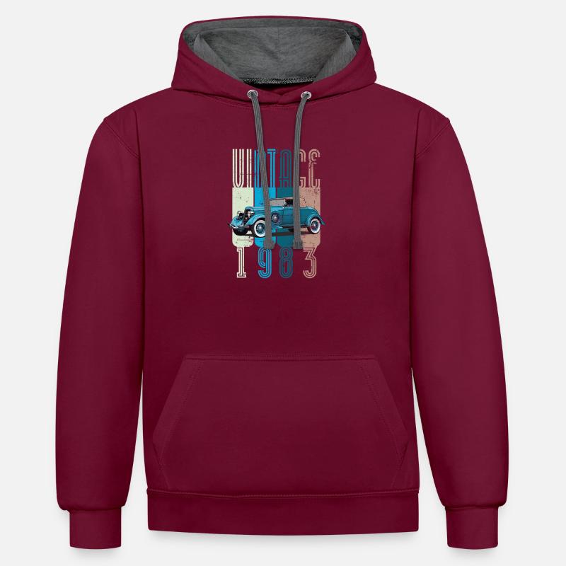Millésime 1983 - Sweat à capuche contrasté - bordeaux/anthracite