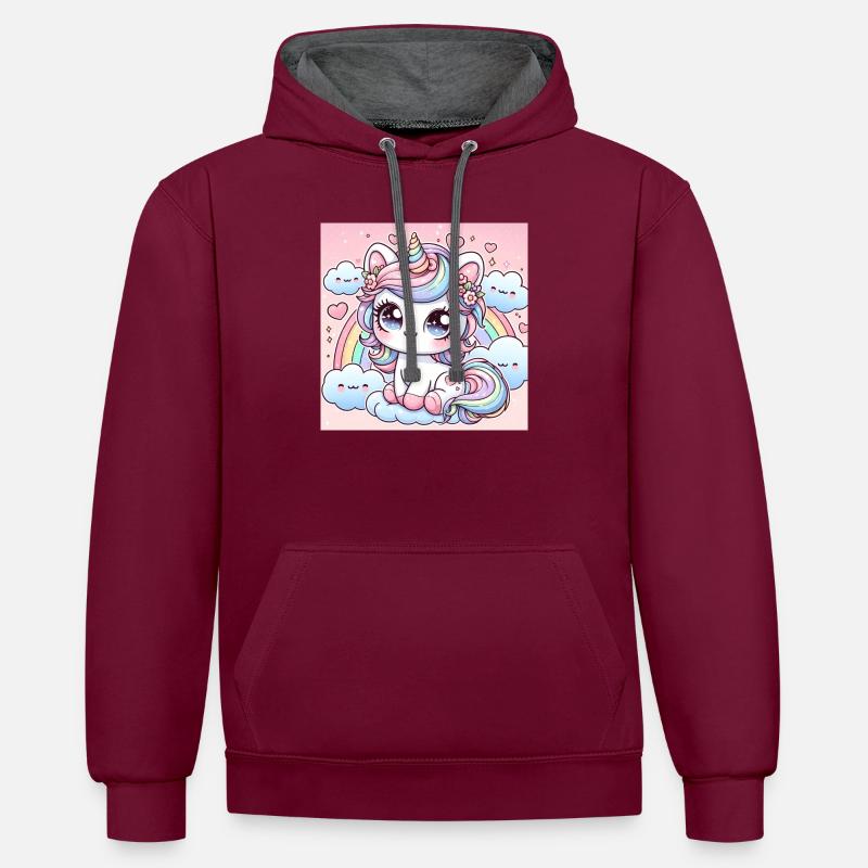 chat arc en ciel - Sweat à capuche contrasté - bordeaux/anthracite