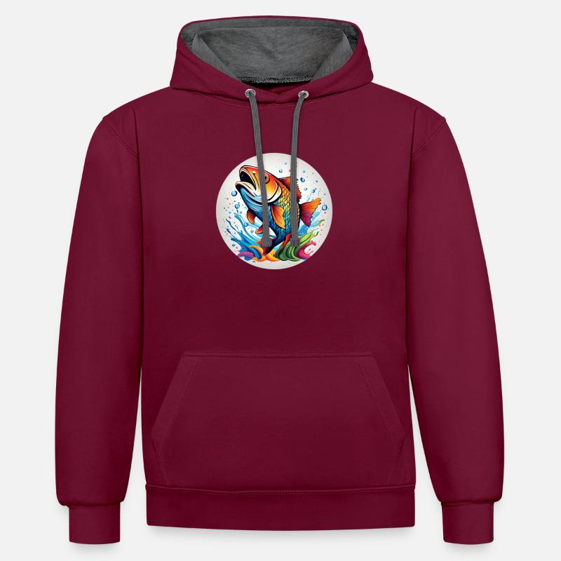 Lot de poisson rond - Sweat à capuche contrasté - bordeaux/anthracite