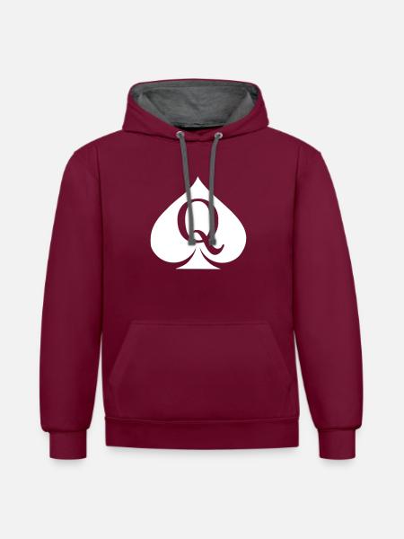 Queen of Spades - Kontrast-Hoodie - Weinrot/Anthrazit