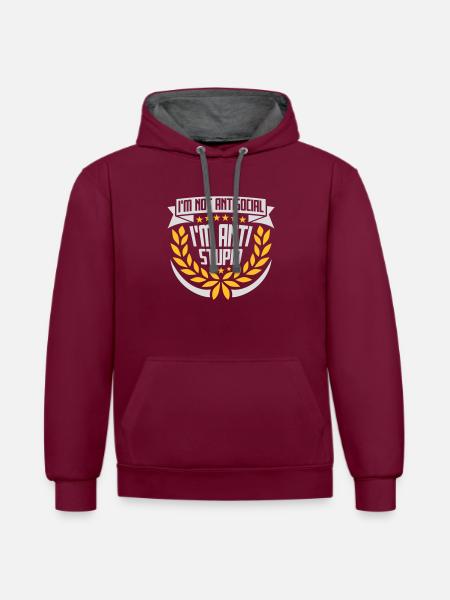 pas antisocial anti-stupide - Sweat à capuche contrasté - bordeaux/anthracite