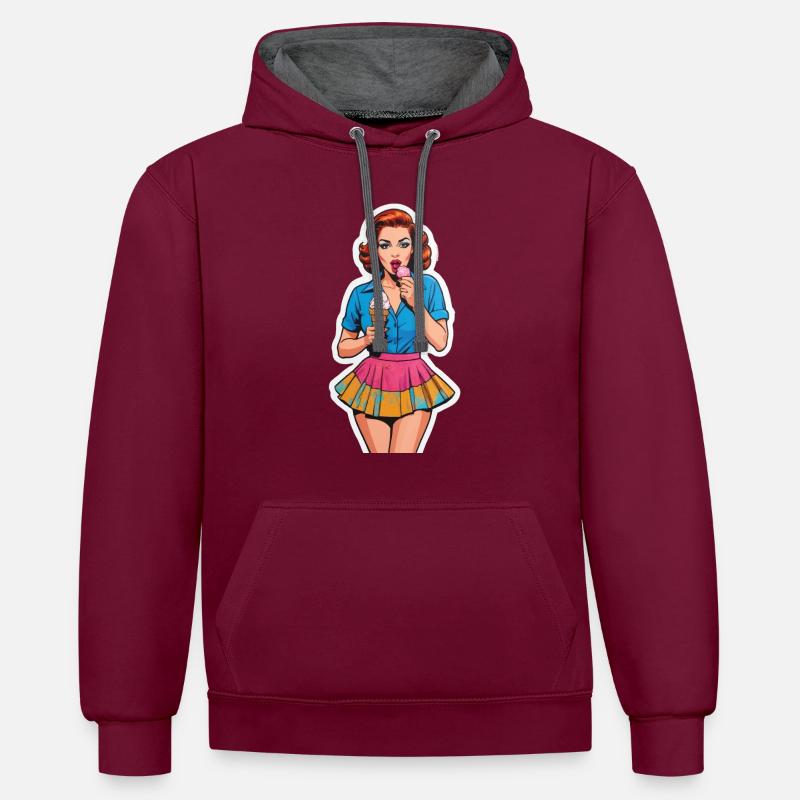 Retro Mädchen Eis essen - Kontrast-Hoodie - Weinrot/Anthrazit