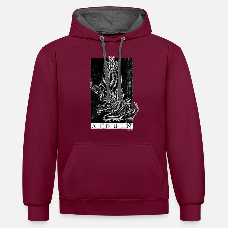 ALDUIN - Sweat à capuche contrasté - bordeaux/anthracite