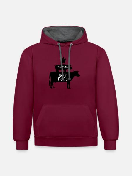 Vegan - Animals are Friends - Contrast hoodie - burgundy/charcoal