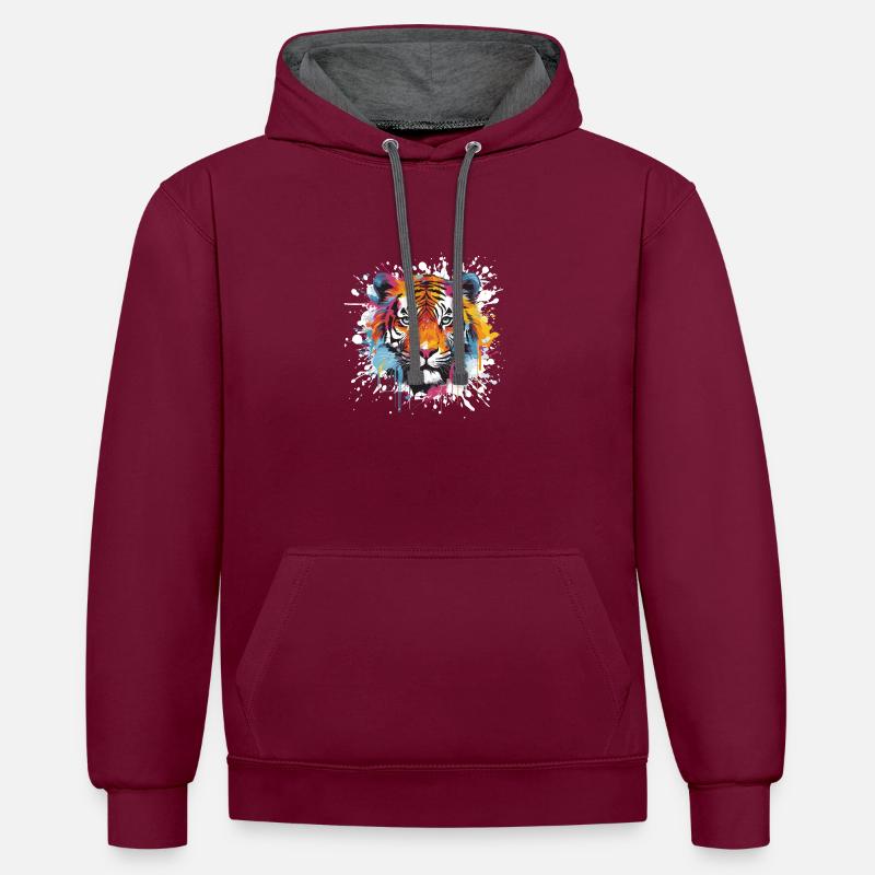 Tigre Animal Faune - Sweat à capuche contrasté - bordeaux/anthracite