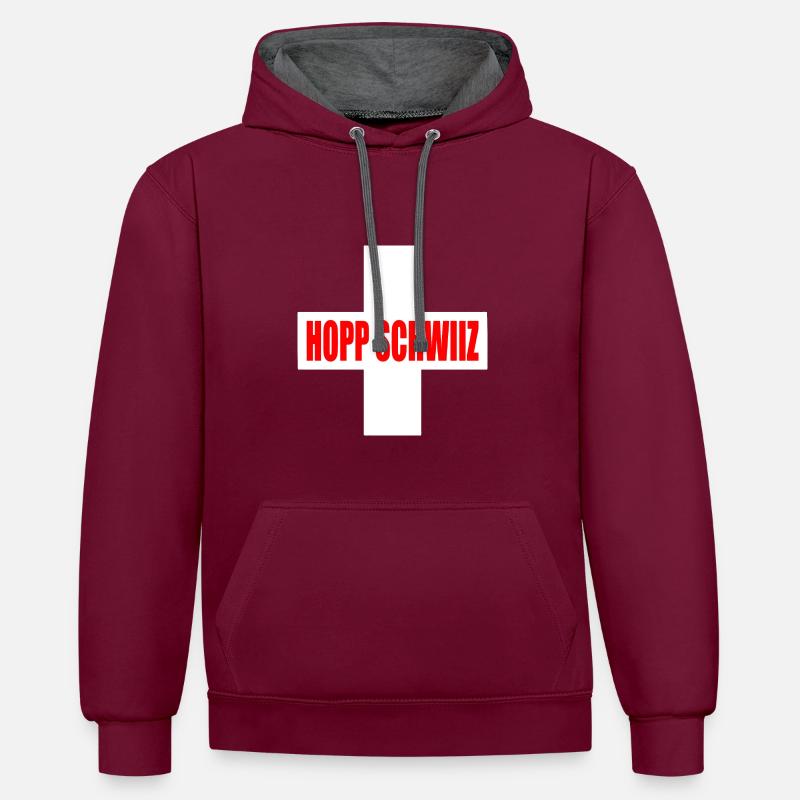 Hopp schwiiz - Sweat à capuche contrasté - bordeaux/anthracite