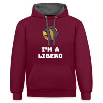Volleyball Libero Geschenkidee - Kontrast-Hoodie - Weinrot/Anthrazit - Vorne - Anna (173cm) & Nico (186cm)