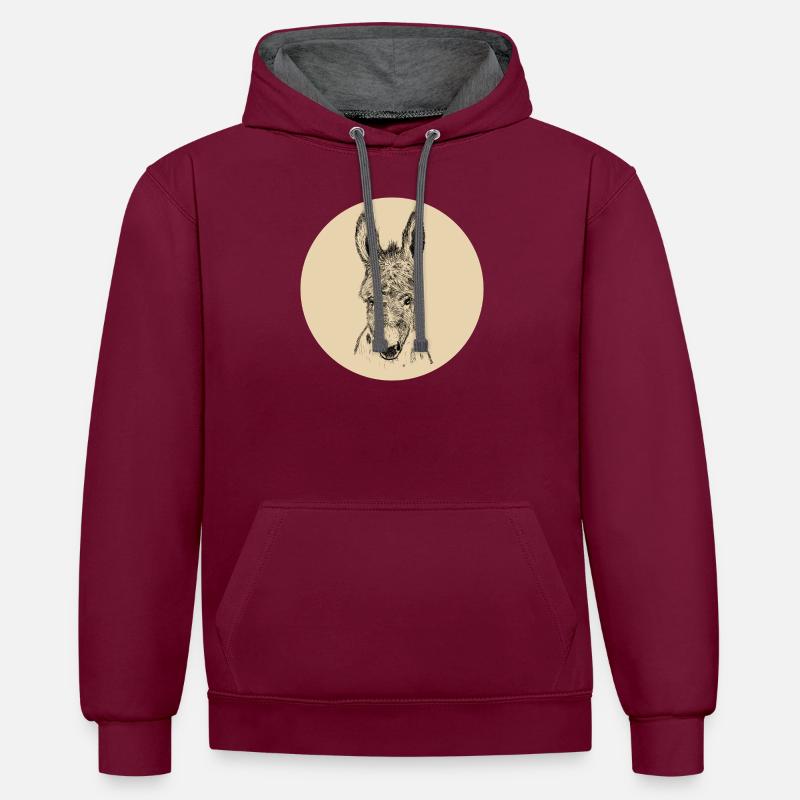 Âne Emil jaune - Sweat à capuche contrasté - bordeaux/anthracite