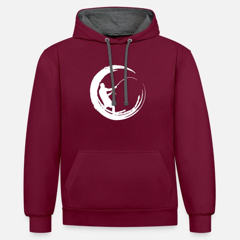 Fischer Pêcheur Pêche Hameçon - Sweat à capuche contrasté - bordeaux/anthracite