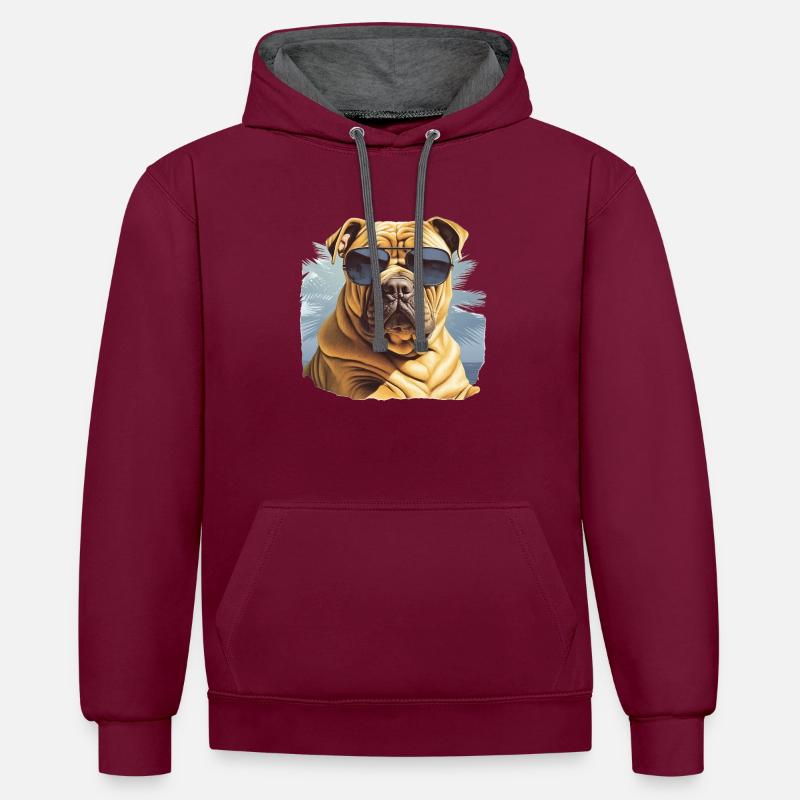 Shar Pei chinois - Sweat à capuche contrasté - bordeaux/anthracite