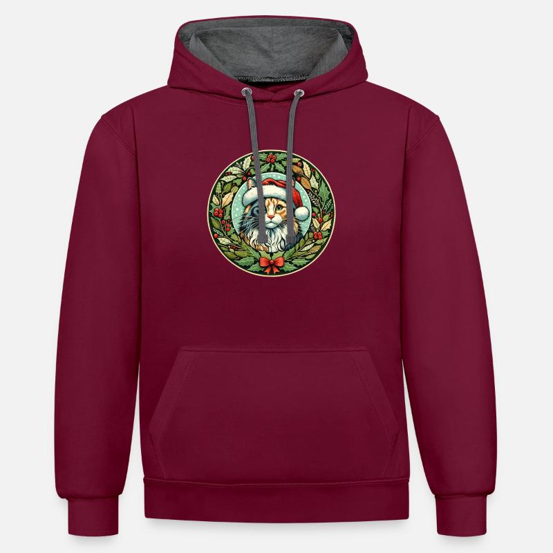 Diluer Calico Noël - Sweat à capuche contrasté - bordeaux/anthracite