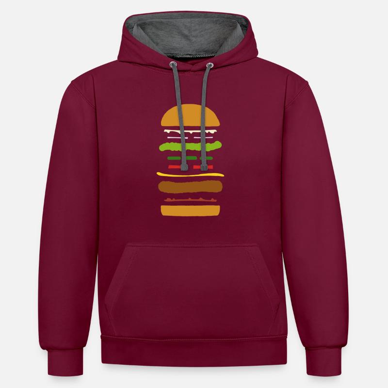 Exploded Burger - Kontrast-Hoodie - Weinrot/Anthrazit