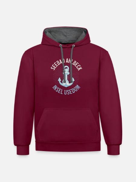 Seebad Ahlbeck | Insel Usedom - Kontrast-Hoodie - Weinrot/Anthrazit