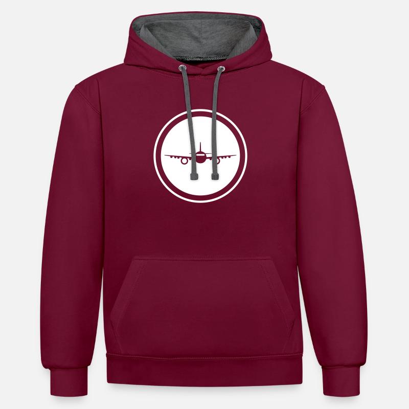 Symbole de l’avion - Sweat à capuche contrasté - bordeaux/anthracite