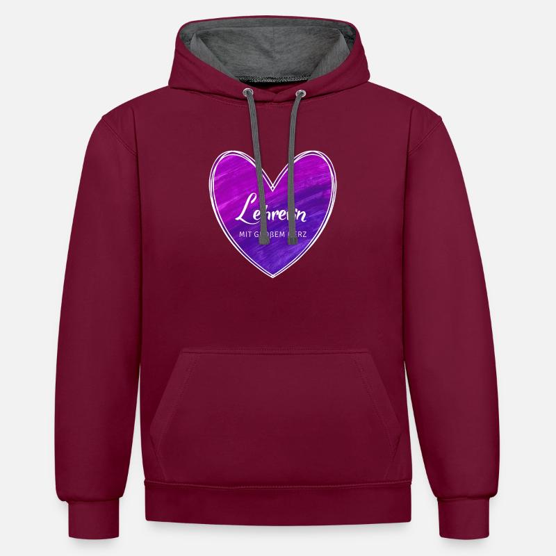 Lehrerin mit großem Herz - Kontrast-Hoodie - Weinrot/Anthrazit