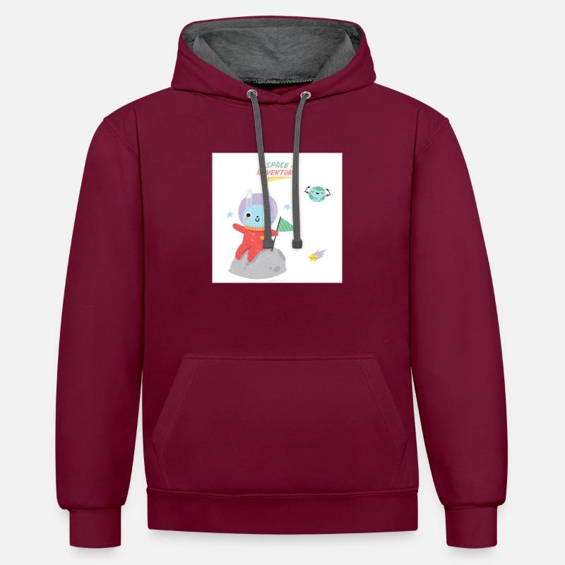 Lapin de l’espace - Sweat à capuche contrasté - bordeaux/anthracite