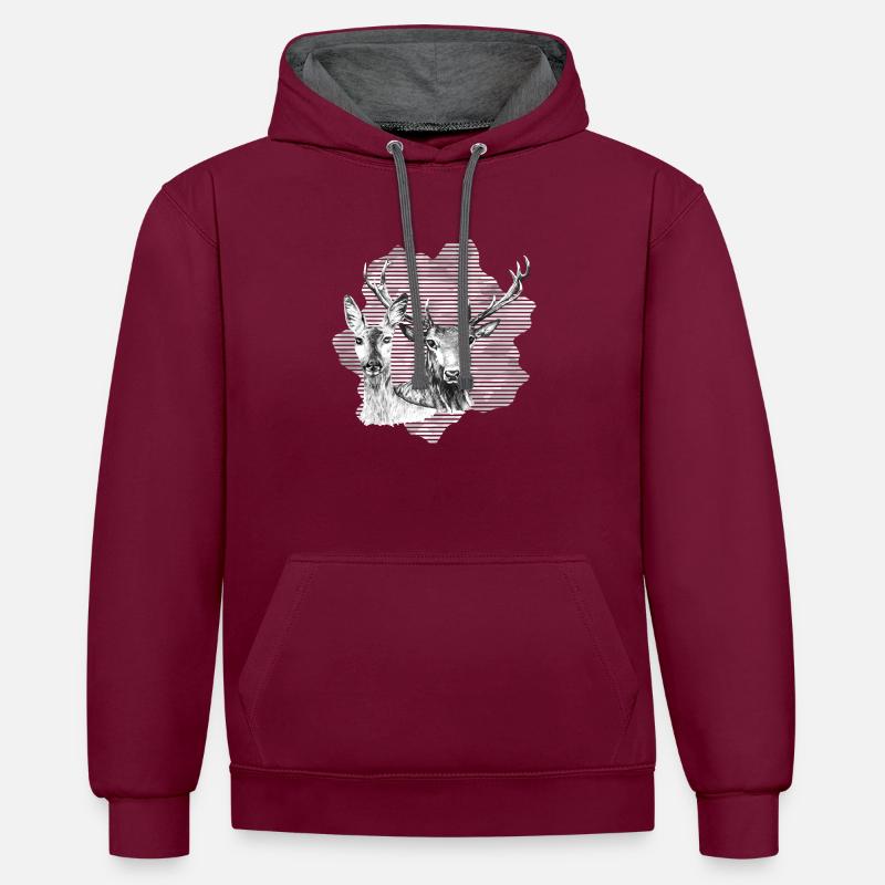 Cerfs et biche - Sweat à capuche contrasté - bordeaux/anthracite
