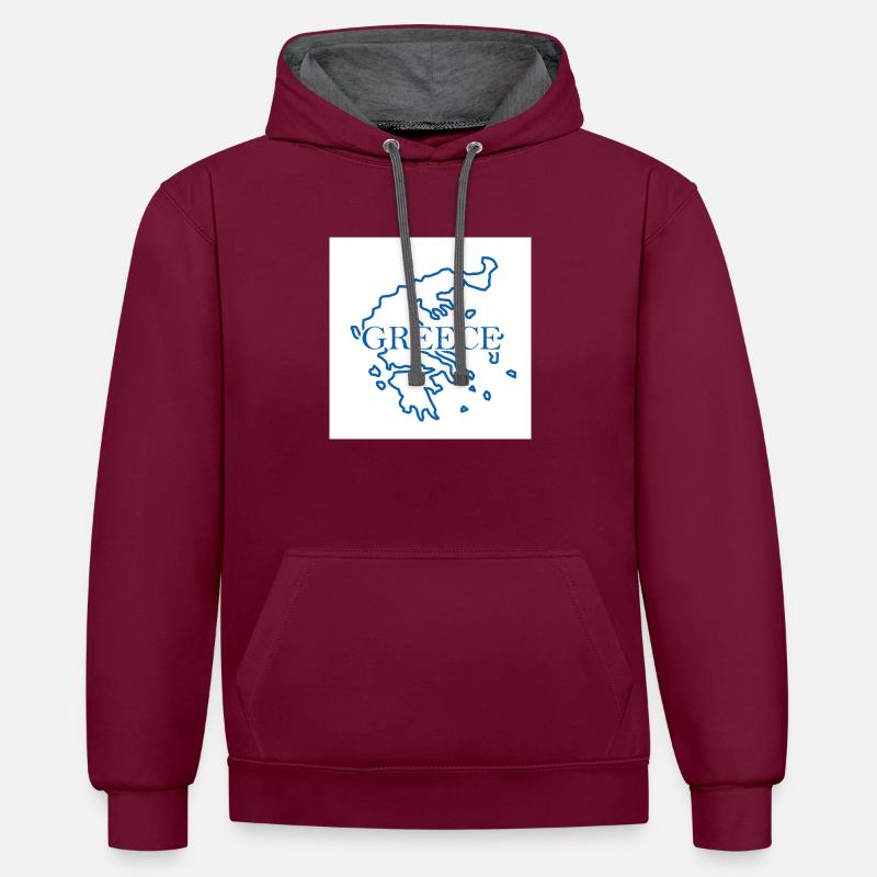 Carte de la Grèce - Sweat à capuche contrasté - bordeaux/anthracite