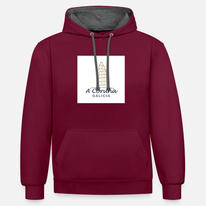 La Corogne - Sweat à capuche contrasté - bordeaux/anthracite