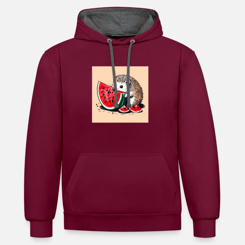 Hérisson Pastèque - Sweat à capuche contrasté - bordeaux/anthracite