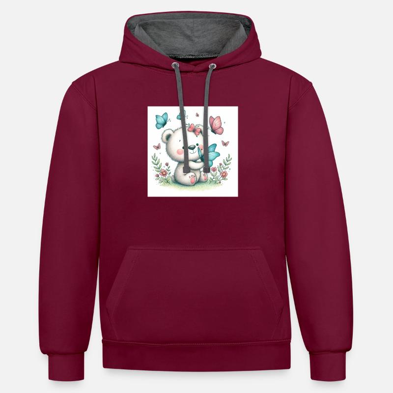 Ours avec papillon - Sweat à capuche contrasté - bordeaux/anthracite
