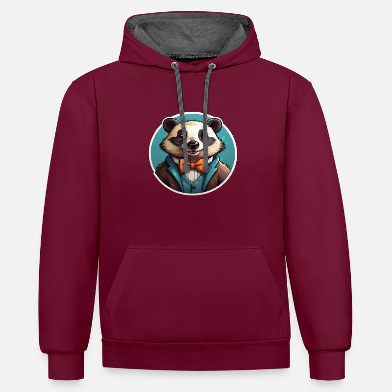 Drôle d’ours panda - Sweat à capuche contrasté - bordeaux/anthracite