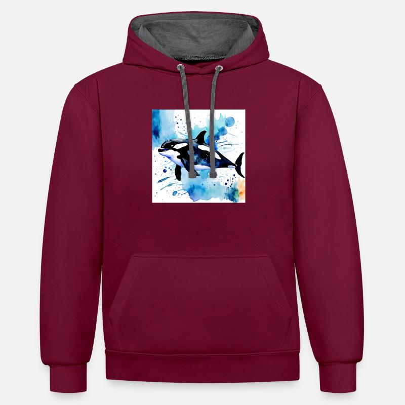 Style orque - Sweat à capuche contrasté - bordeaux/anthracite