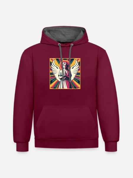 Schutzengel Pop-Art - Kontrast-Hoodie - Weinrot/Anthrazit