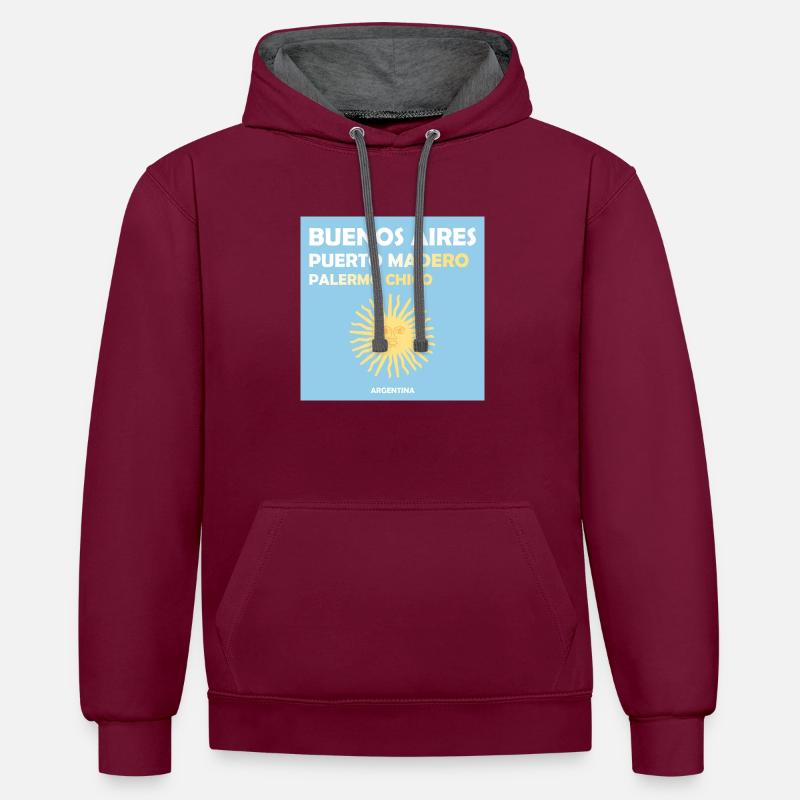 Buenos Aires, Argentine - Sweat à capuche contrasté - bordeaux/anthracite