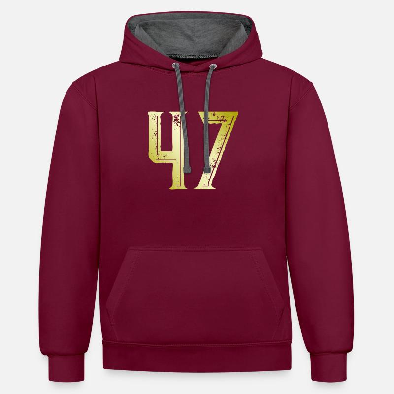 47 Symbole numérique - Sweat à capuche contrasté - bordeaux/anthracite