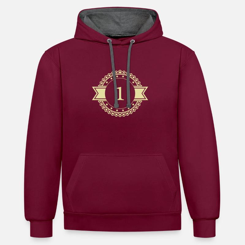 Emblème à 1 chiffre - Sweat à capuche contrasté - bordeaux/anthracite